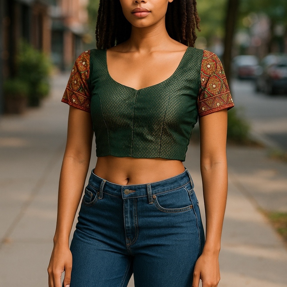 Embroidered Green Women's Top